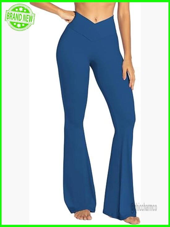 Pants - High-Waisted Flare Leggings with Tummy Control, Crossover Yoga Pants